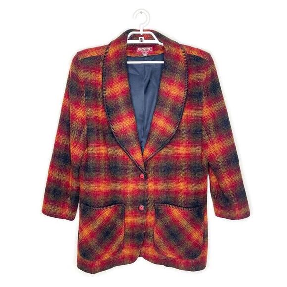 Vtg AMERICAN EAGLE Women's Red Buffalo Plaid Wool Western Coat Made In USA Sz L - Picture 1 of 5